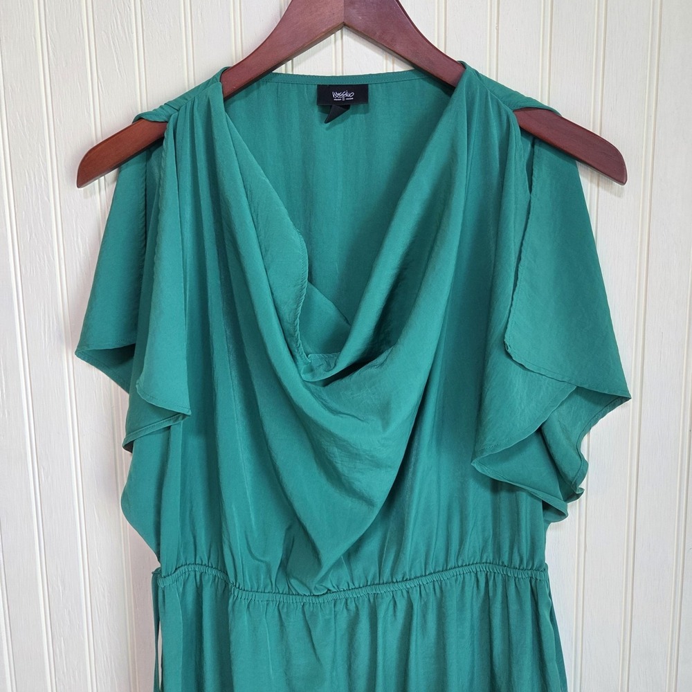 Wet Seal Dress Womens Medium Green Cowl Neck Flutter Sleeve Belted Short